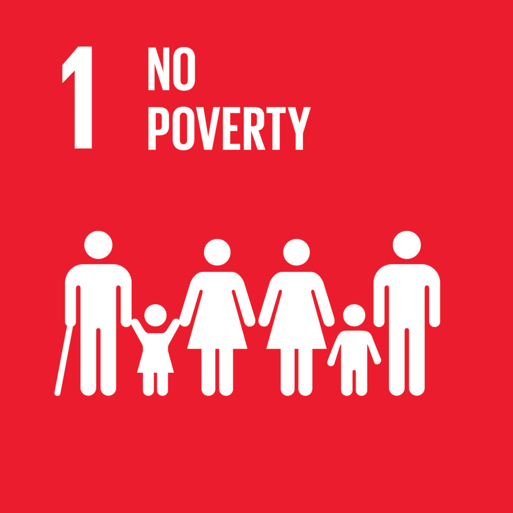 SDG1 - Poverty red and white infographic four adults 2 children