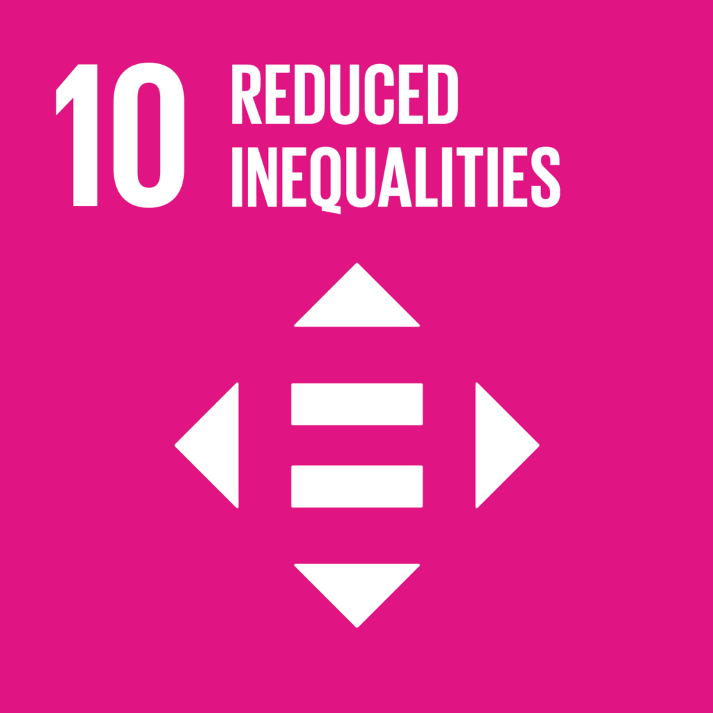 SDG10 - Inequality cerise and white infographic with a square symbol