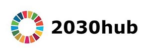 2030hub logo, black text against a white background with a colour wheel