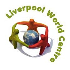 Liverpool World Centre logo - 3 plasticine people holding hands around a plasticine world