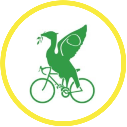 Peloton Liverpool Cooperative logo, liver bird riding a bike