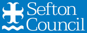 Sefton Metropolitan Borough Council logo, white text on a blue background