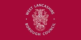 West Lancashire Borough Council logo, white text on a red background