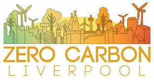 Zero Carbon Liverpool logo, infographic of Liverpool skyline