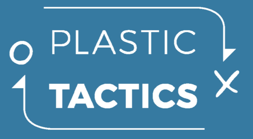 Plastic Tactics logo, white text on a blue background