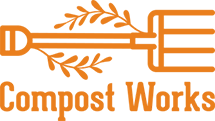 Compost works logo orange text on a transparent background
