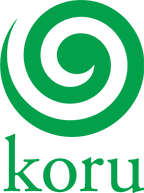 Koru Consultants business logo, grren swirl and text on a white background.