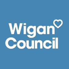 Wigan Council logo, white text on a blue background