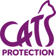 Cats Protection logo, purple text on a white background