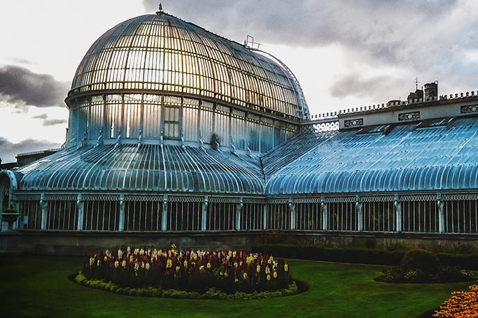 Metal and glass botanical garden house