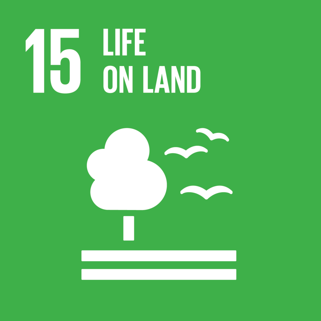 SDG15 - Land green and white infographic with a tree, land and birds