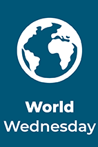 World Wednesday text, info graphic earth with a dark blue background