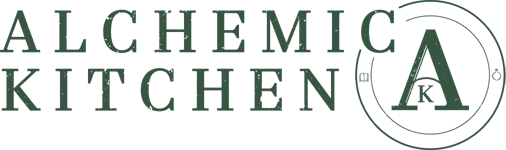 Alchemic Kitchen logo, green text on a transparent background