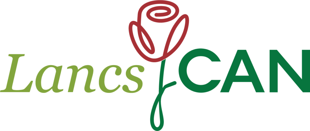 LancsCAN green log with a red rose in the centre