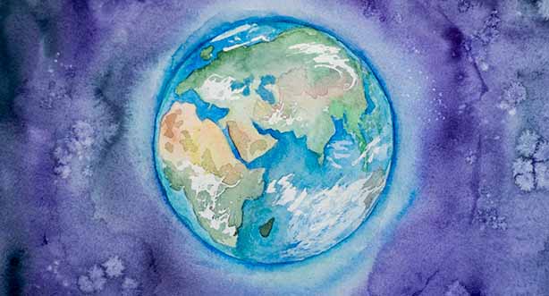 Planet Earth (Africa, Europa, Asia) painted by watercolor