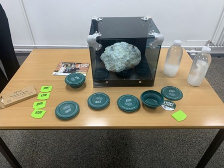 Below are various information pieces for students, notably a slice of the Liverpool fatberg that was 200m long and clogging the drains.