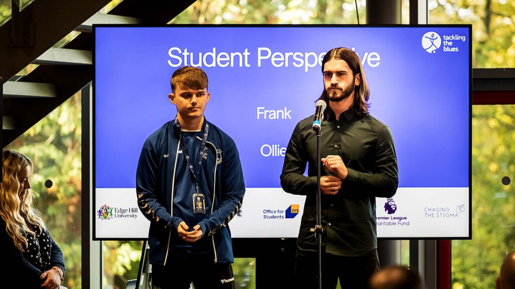 Frank Pedigrew presenting a student perspective talk for Tackling the Blues